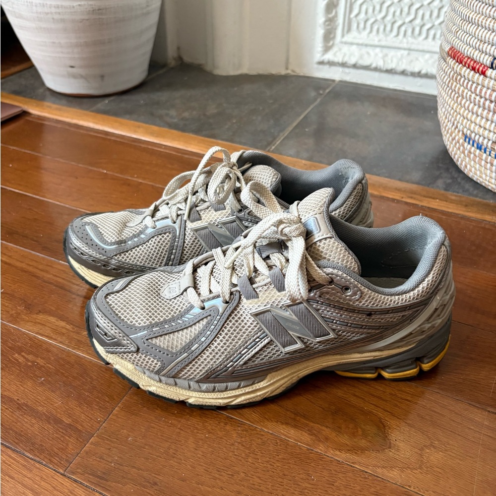 New Balance Beige and Gray Athletic Sneakers